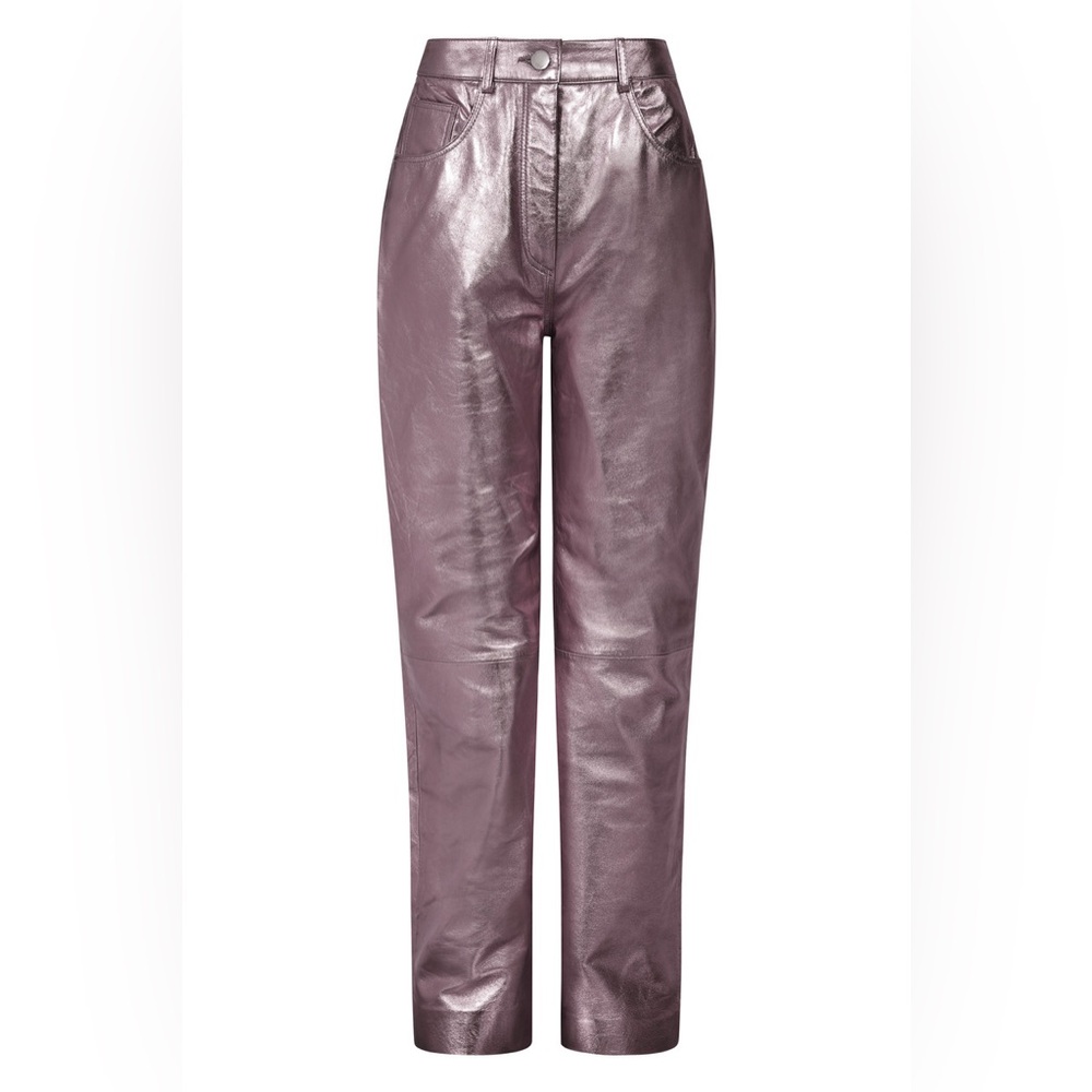 Muubaa Amy Straight Leg Pewter Metallic Leather Jeans